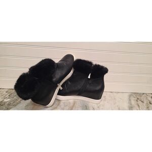 Linea Paolo Flossie Faux Fur Black Wedge Booties Size 7.5 NWT